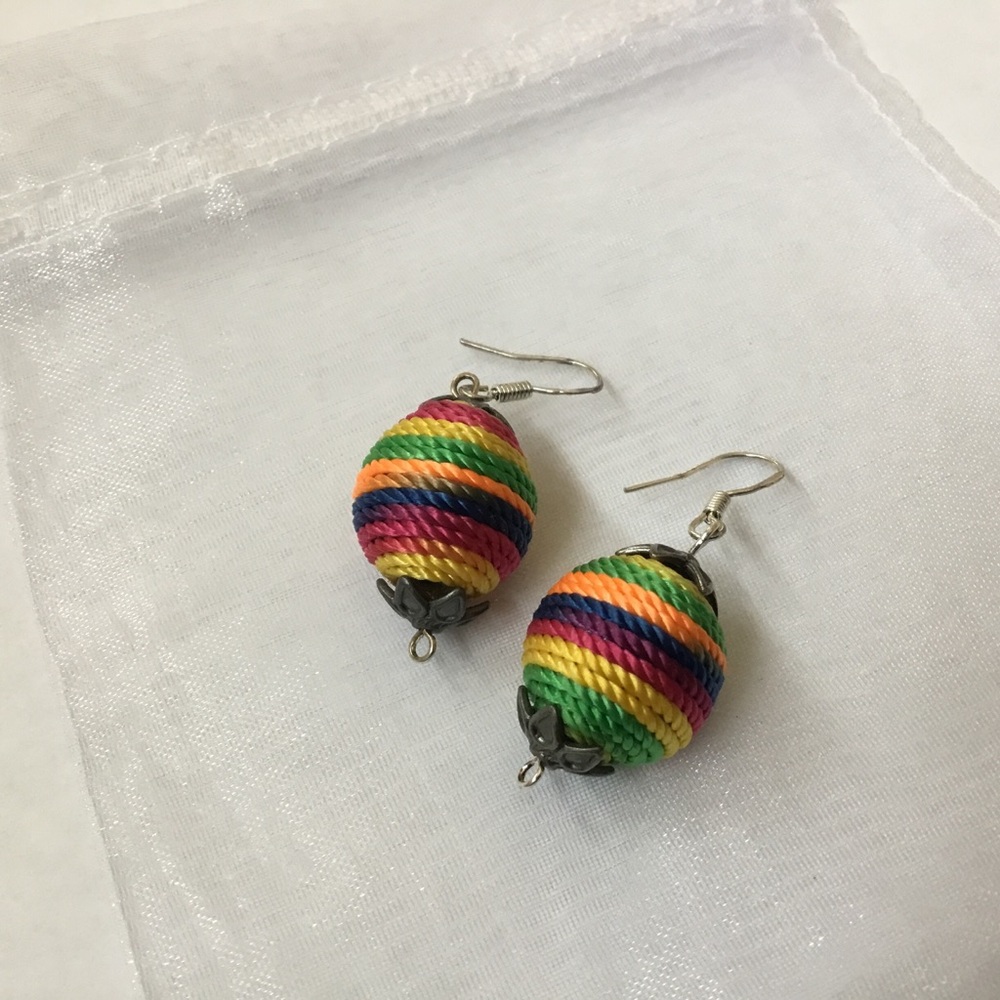 925 Silver Silk Thread Rainbow Earrings - Picture 3 of 4